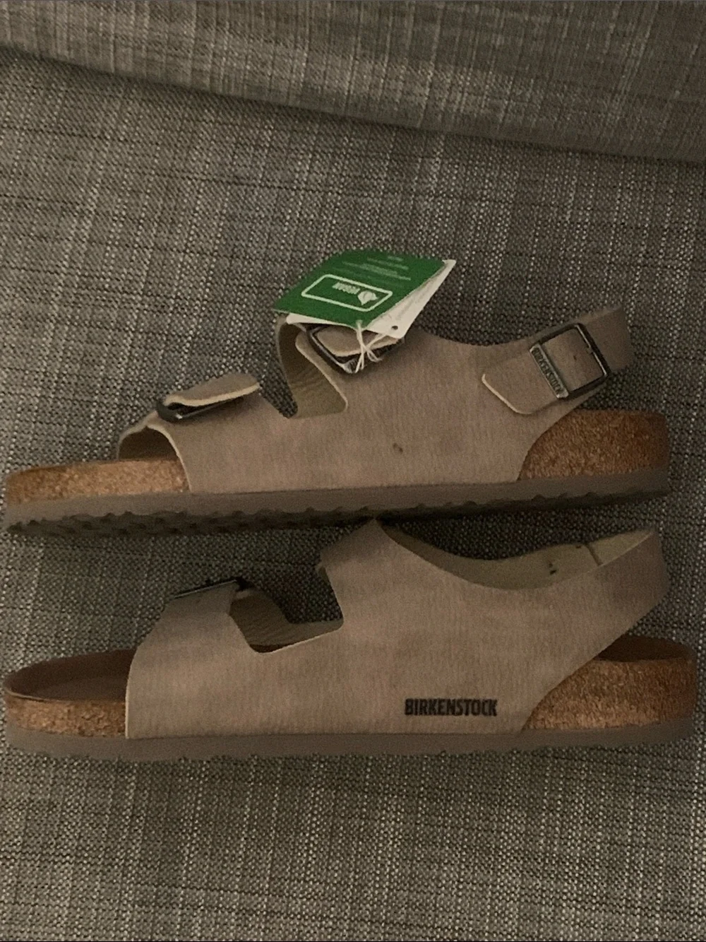 NWT Men’s Sz 45 Birkenstock Taupe Microfiber Vegan Milano Sandals